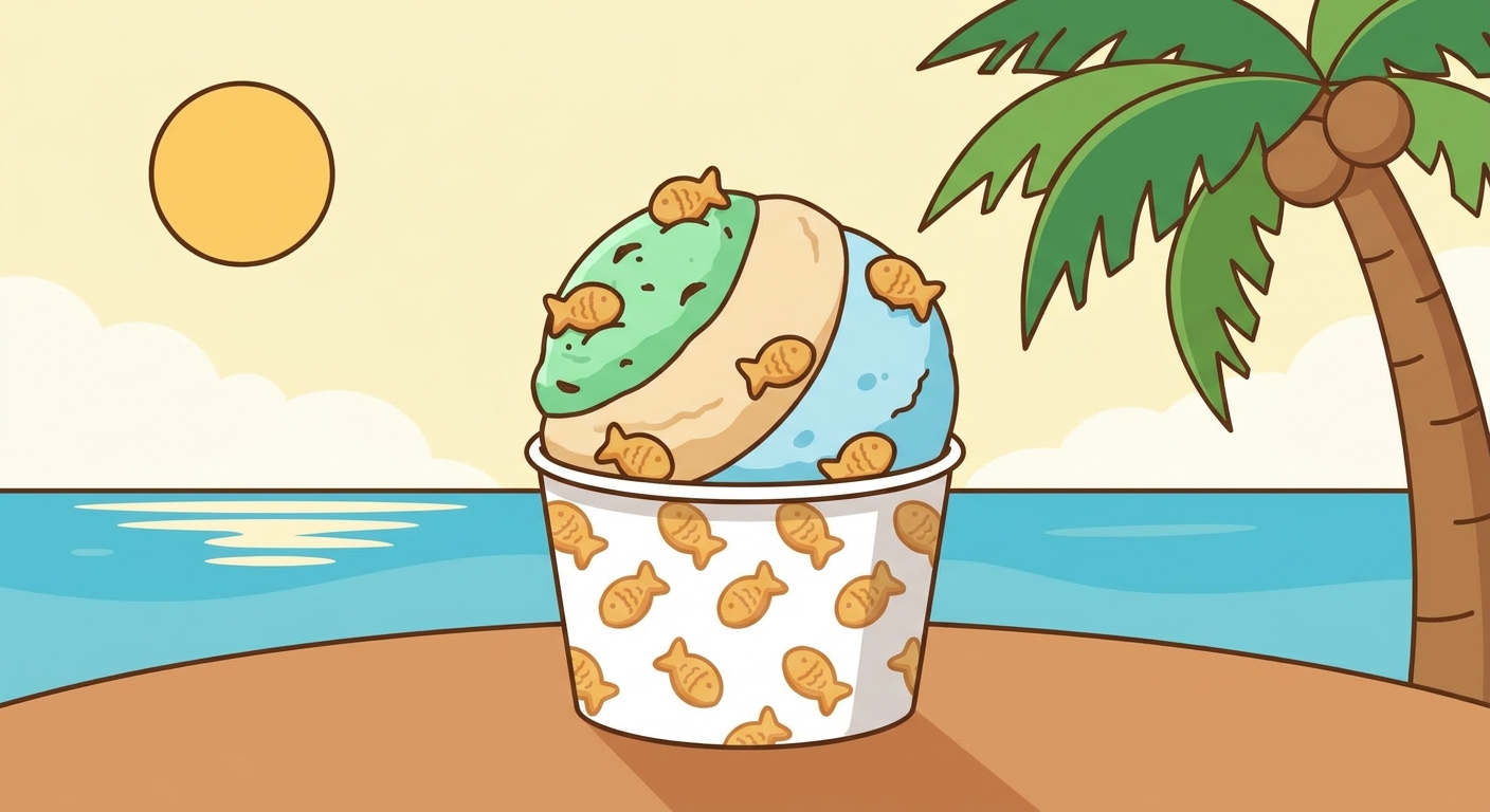 緑・ベージュ・水色の3色アイスのイメージイラスト