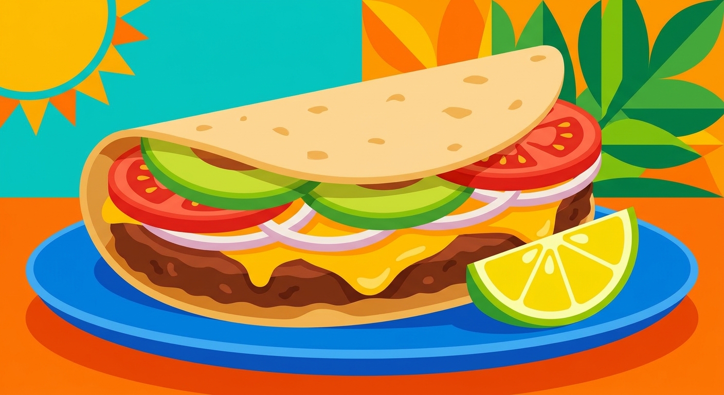 アボカドとタコスミートのハンバーガーのイメージイラスト