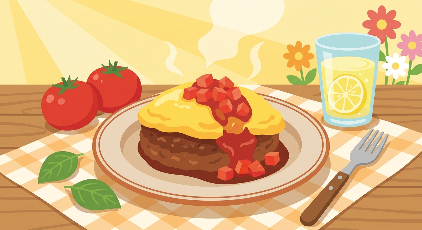 トマトとハンバーグの夏フェアイメージイラスト