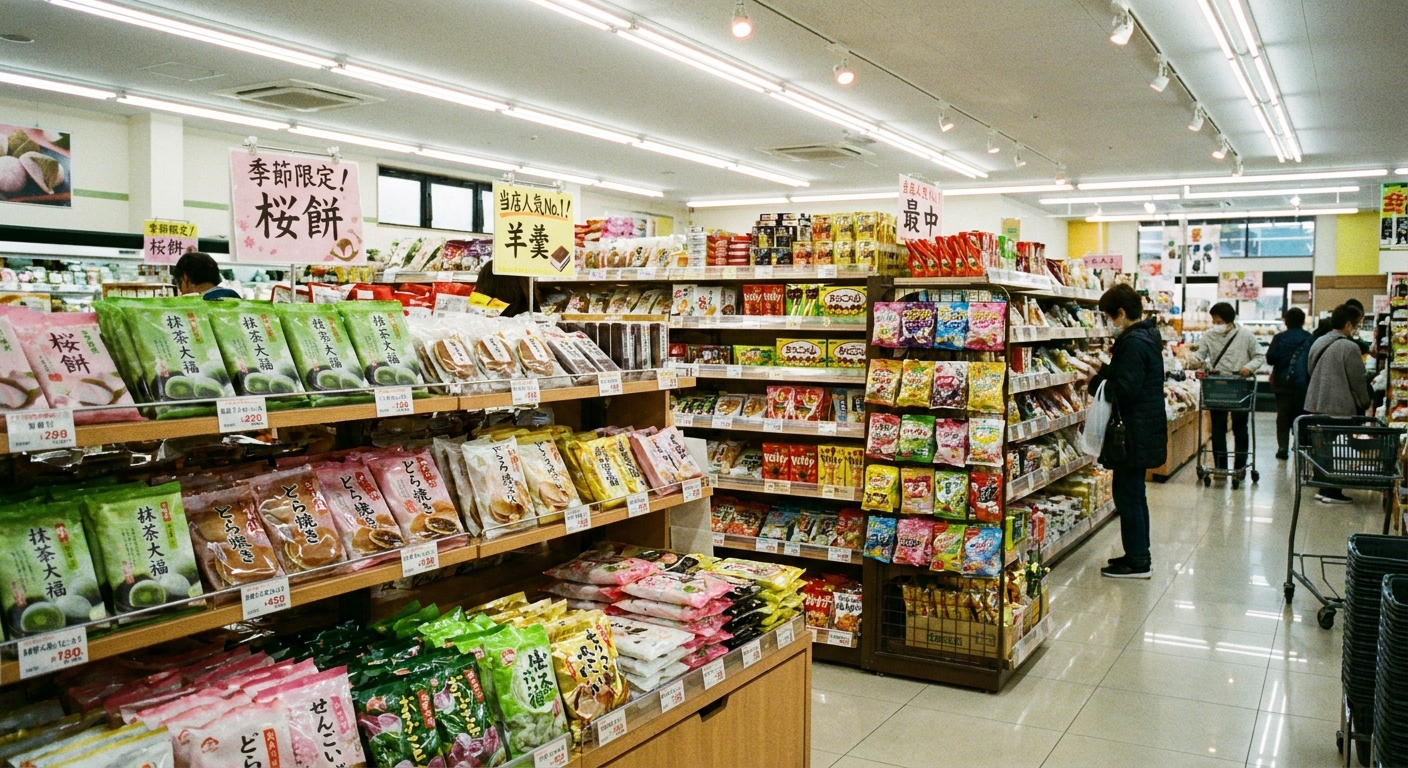スーパーの菓子売り場のイメージ