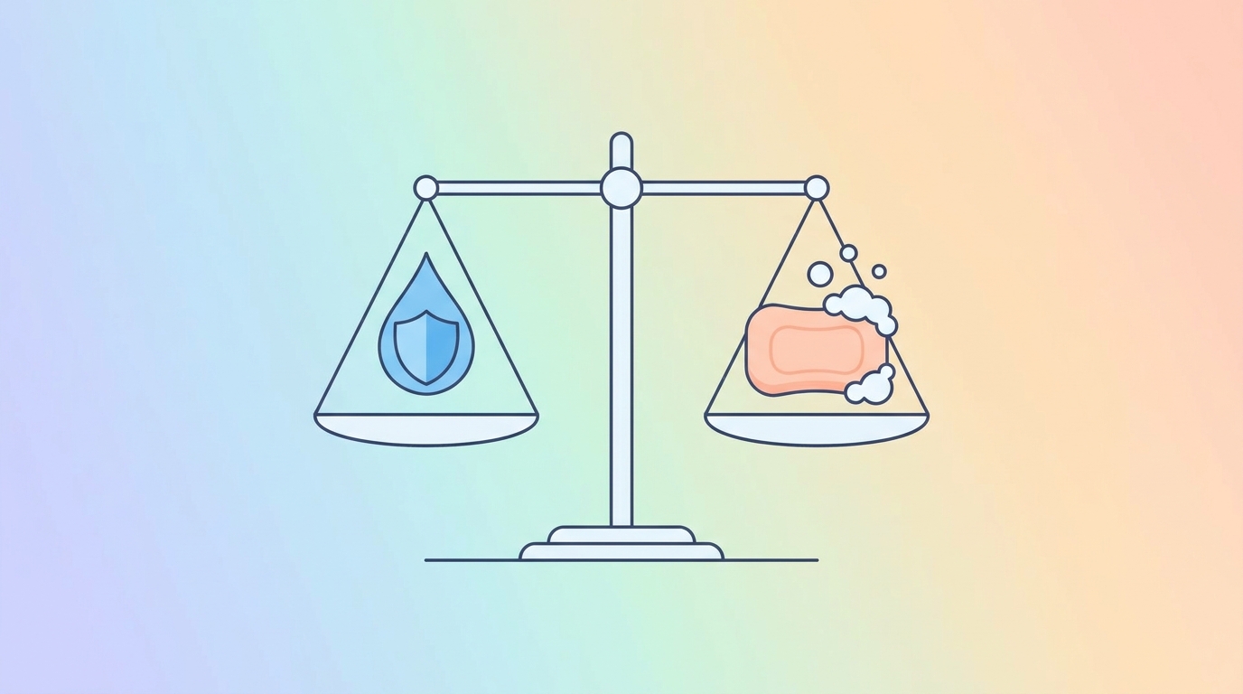 耐水性と洗浄性のトレードオフを表す天秤の図