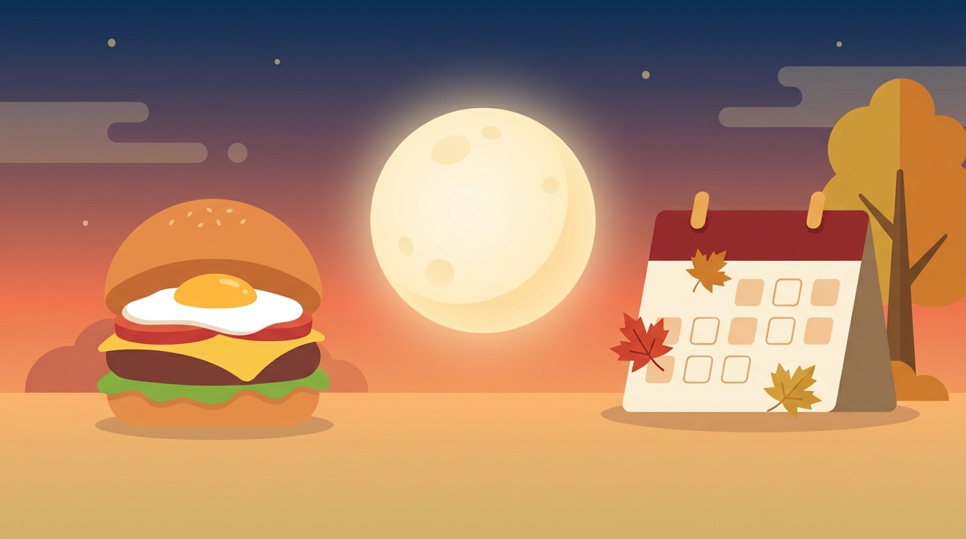月見バーガーの発売時期を予想するイメージイラスト