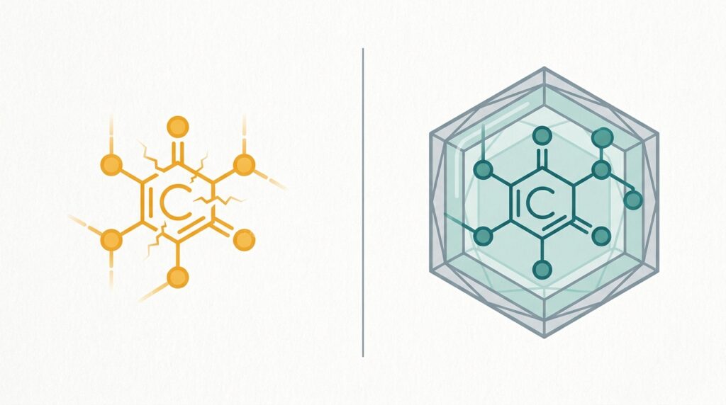 ピュアビタミンCとビタミンC誘導体の違いを比較する図解のイメージ