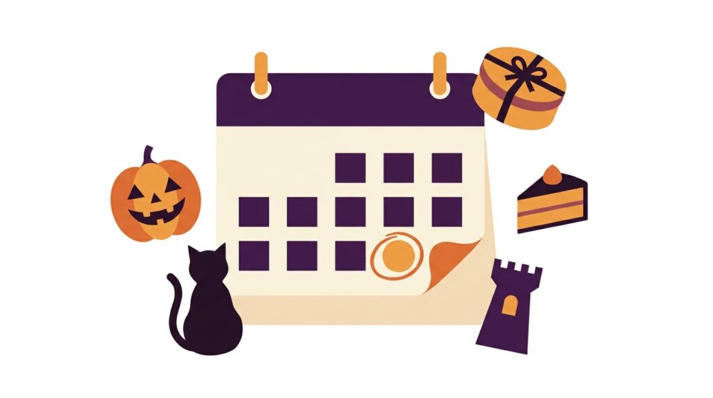 ハロウィン2026は10月31日土曜、イベントと限定商品をまとめたイメージ