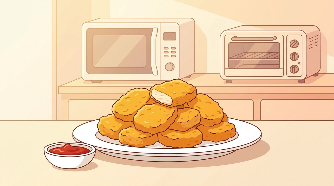 皿に盛られたきつね色のチキンナゲットのイラスト