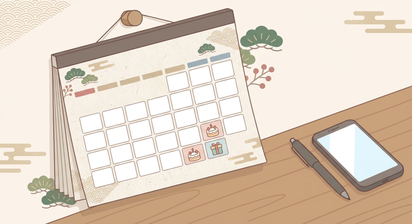 12月のカレンダーにケーキの受け取り日をマークしたイラスト